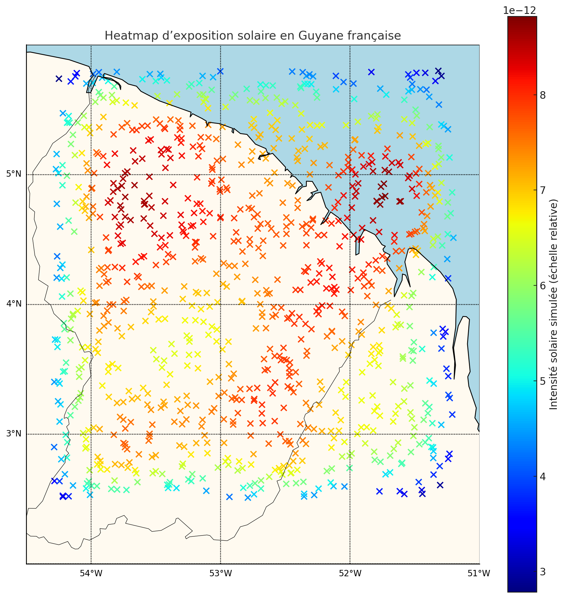 Carte d’irradiation solaire en Guyane française